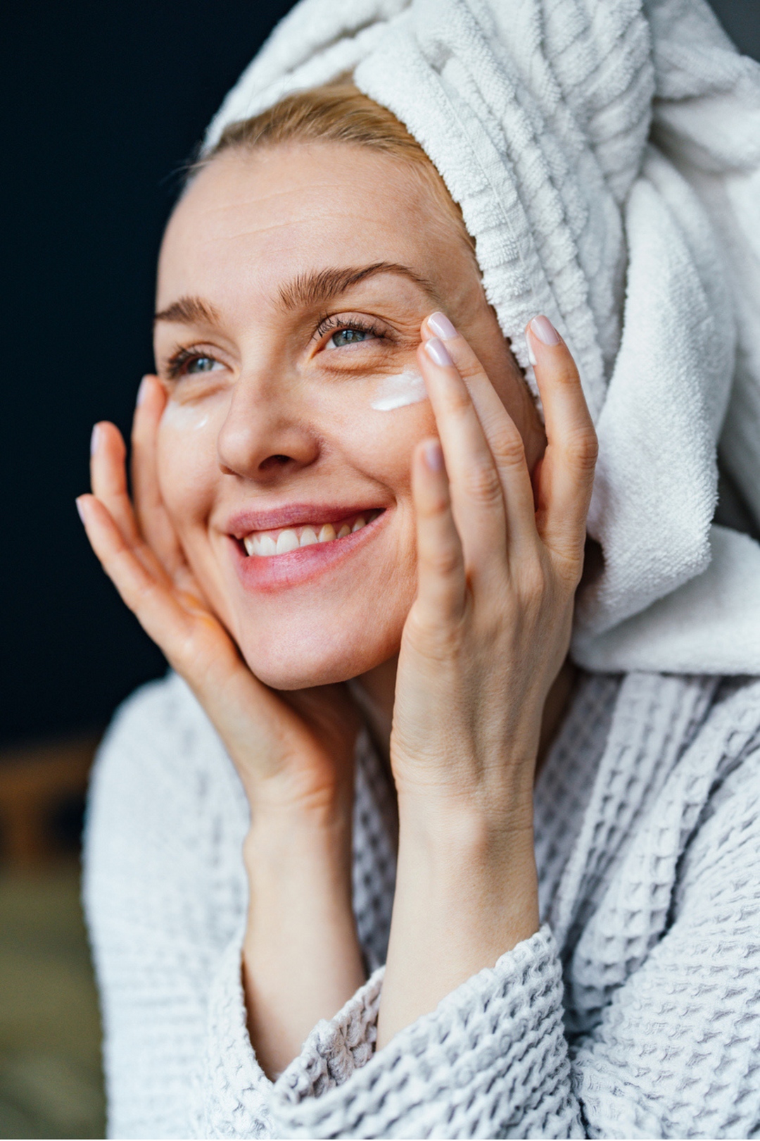 Anti-aging cream applied to a woman's skin